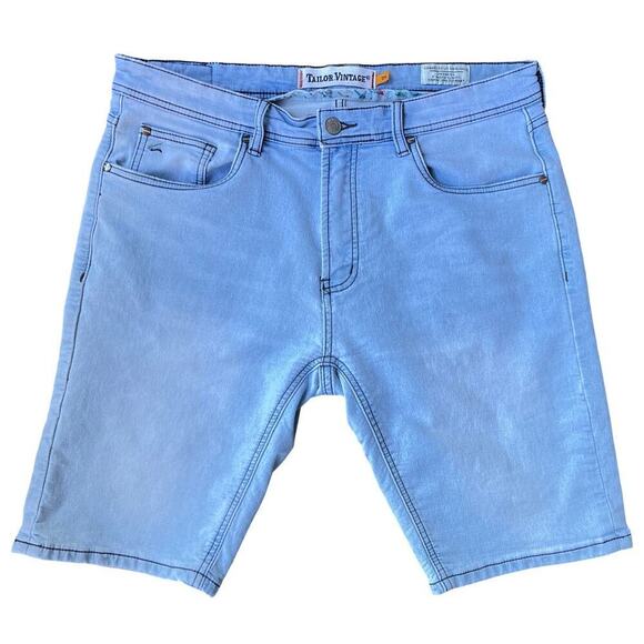 Tailor Vintage Greenwich 9" Inseam Slim Fit Stretch Denim Shorts Light Blue – 34 - Picture 2 of 14